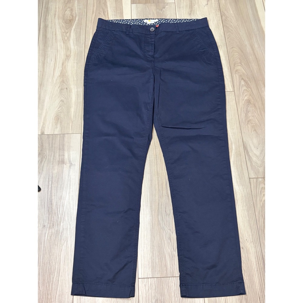Boden Richmond Chino Pants Navy Blue Straight Leg Polka Dot Trim Womens 10R